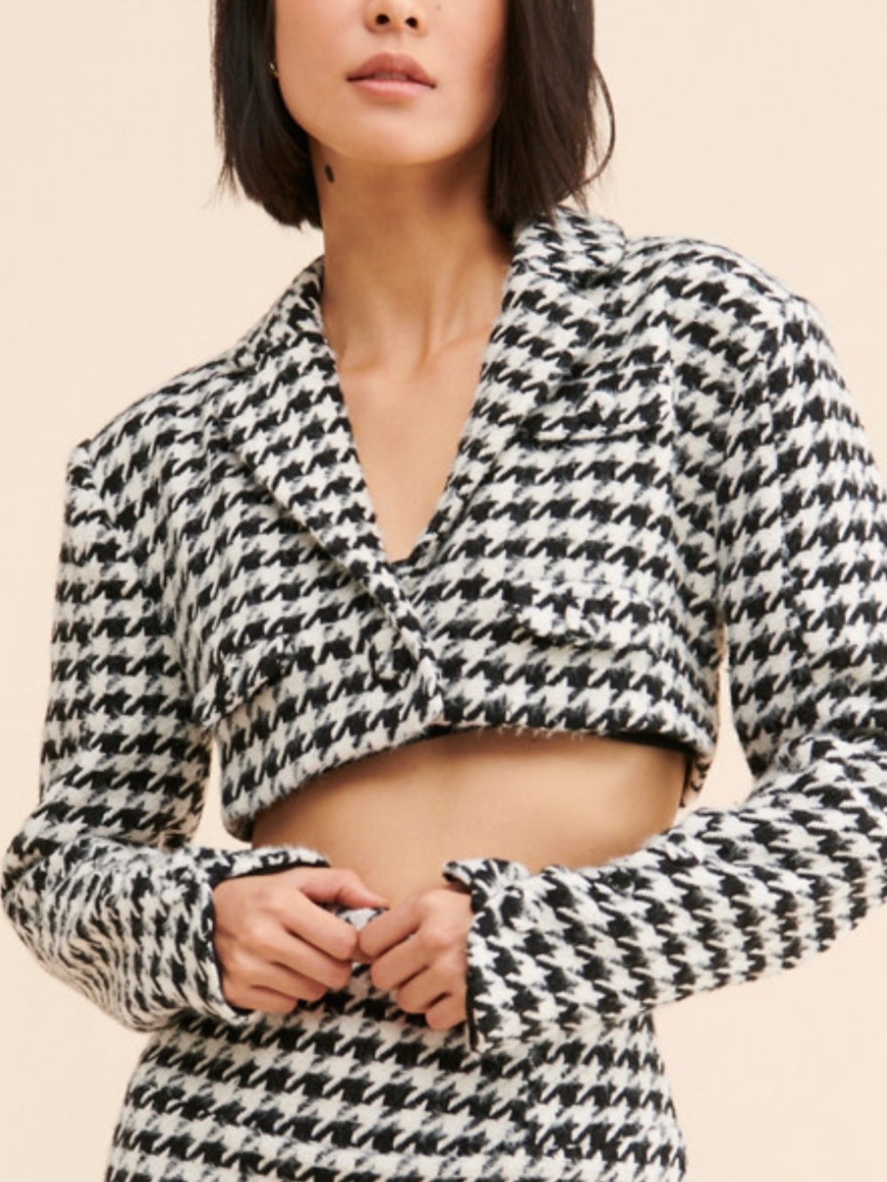NWT for love and lemons Cropped Houndstooth Jacket - Black & White